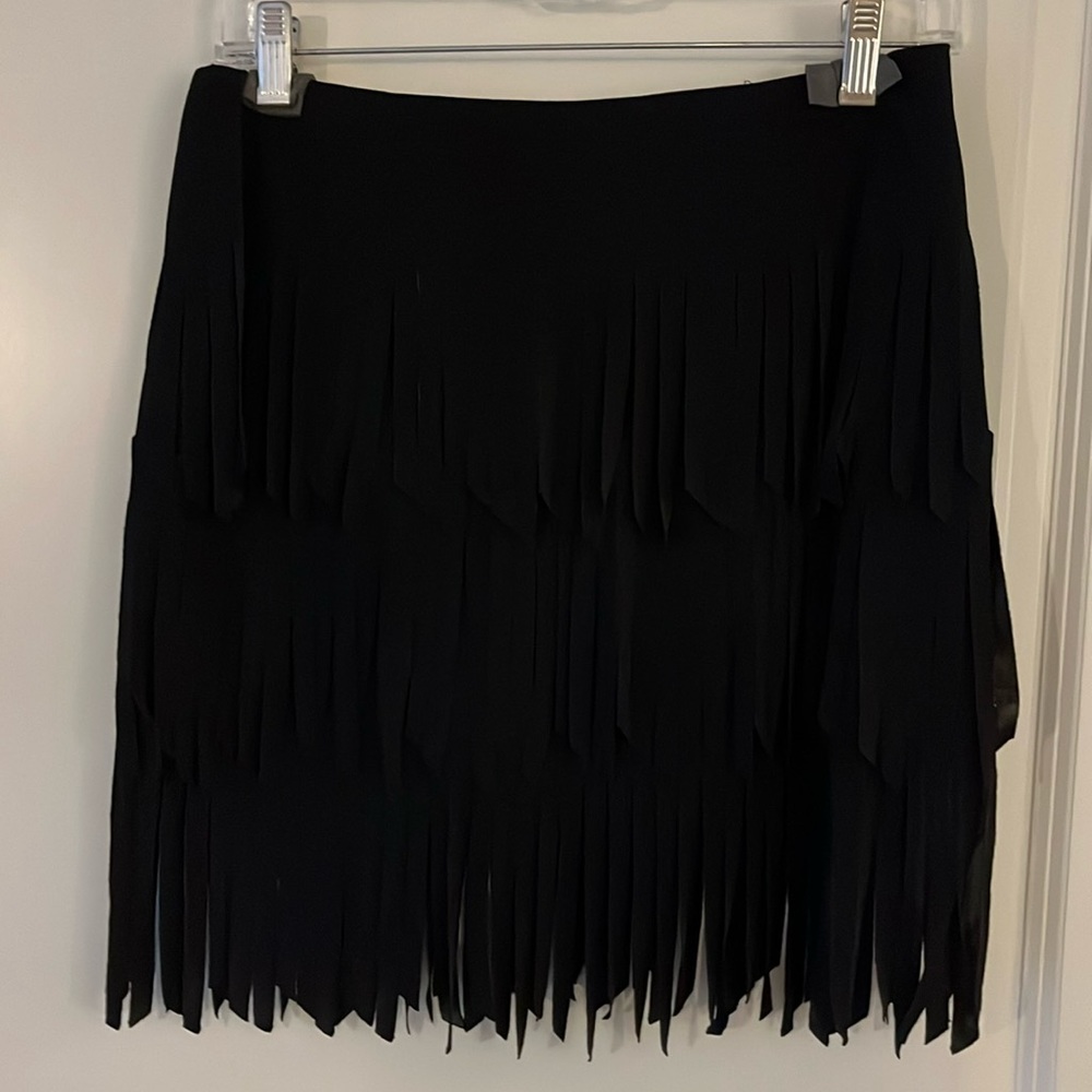 Cache Black Fringe Skirt